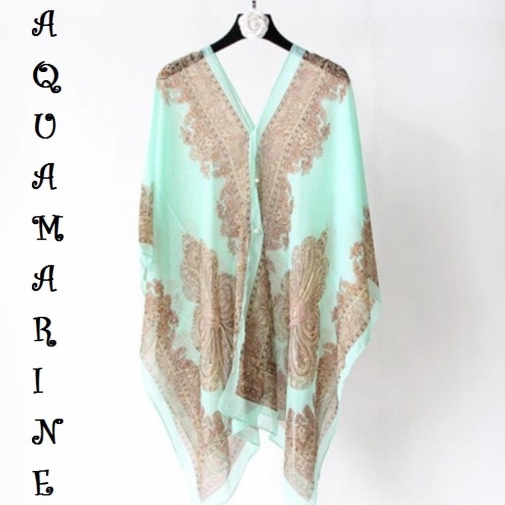 Extra Thai Silken Shawl Pink, Aquamarine, Black, Blue, Green & Peach Colors, O… - Picture 2 of 11